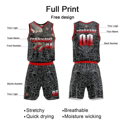 Custom Black Red Basketball Jersey Uniform Suit Printed Your Logo Name Number enthsush