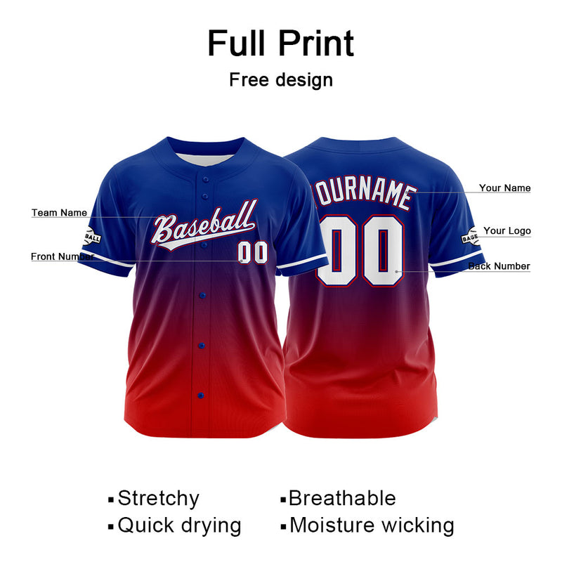 Custom Full Print Design Authentic Baseball Jersey red-blue