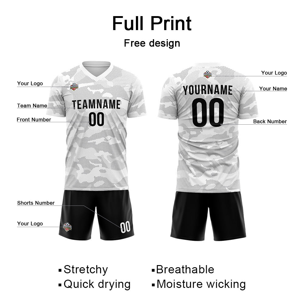 Custom Soccer Jerseys for Men Women Personalized Soccer Uniforms for Adult and Kid White-Black enthsush
