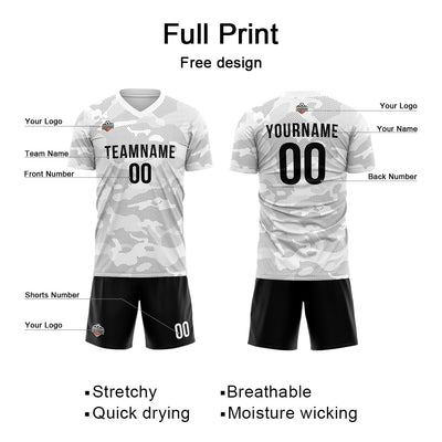 Custom Soccer Jerseys for Men Women Personalized Soccer Uniforms for Adult and Kid White-Black enthsush