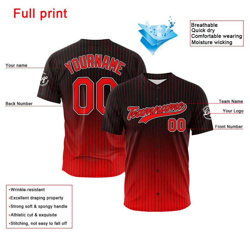 Custom Full Print Design Authentic Baseball Jersey Black-Red