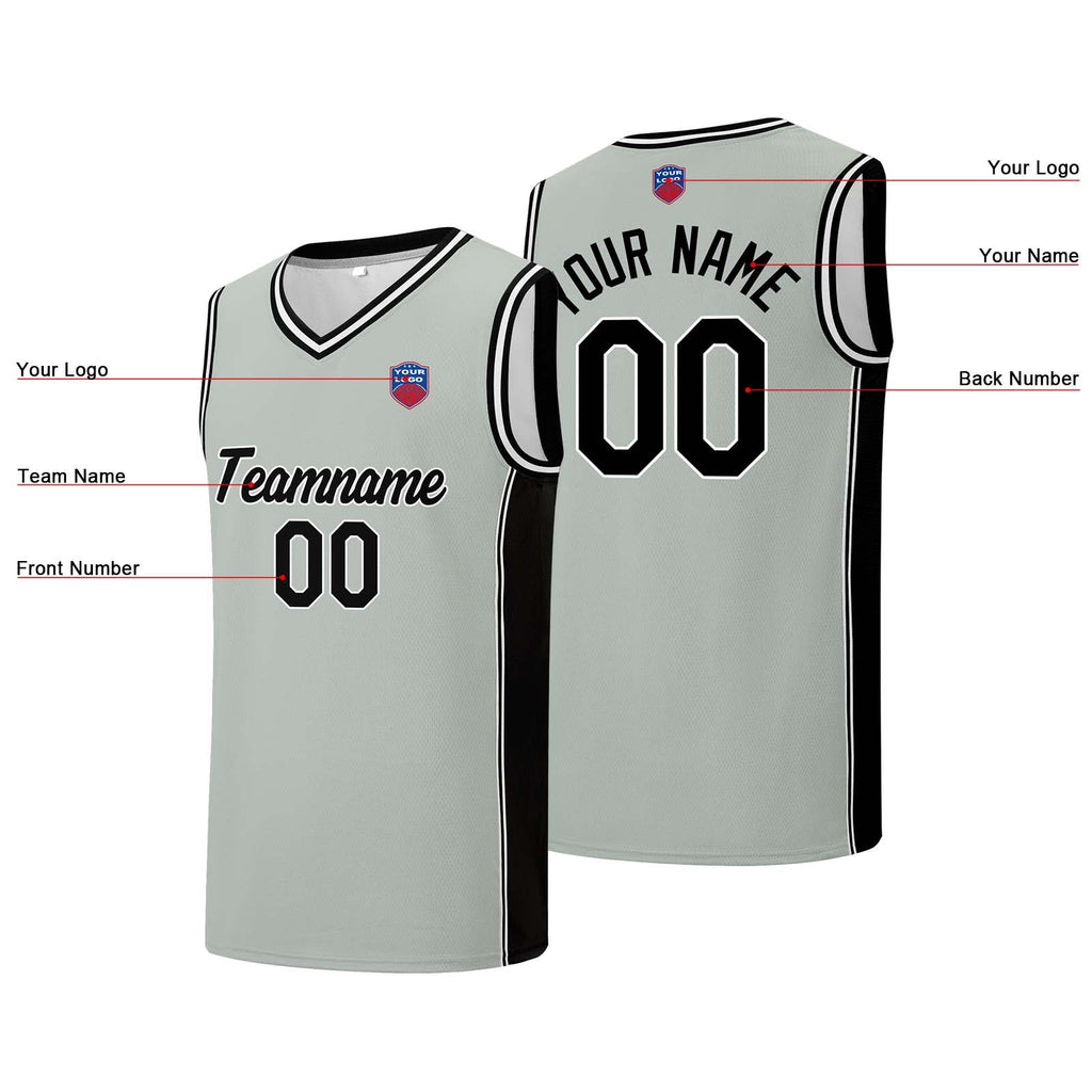 Custom basketball jersey shorts for men and women. Embroidered and printed name, number and logo Grey enthsush