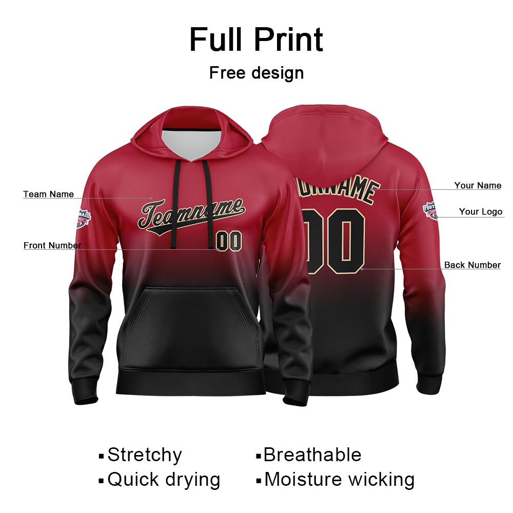 Custom Gradient Hoodie For Man Woman Girl Boy Print Your Logo Name Number Red Black enthsush