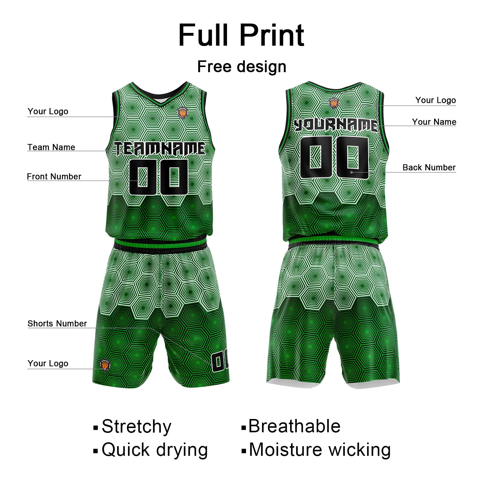 Custom Dark Green Basketball Jersey Uniform Suit Printed Your Logo Name Number enthsush
