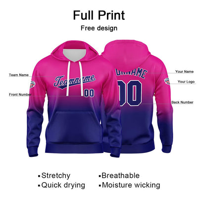 Custom Gradient Hoodie For Man Woman Girl Boy Print Your Logo Name Number Fuchsia Navy enthsush