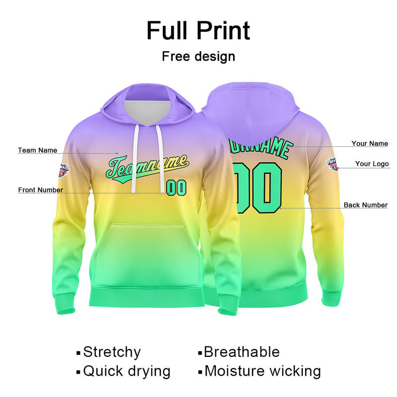 Custom Gradient Hoodie For Man Woman Girl Boy Print Your Logo Name Number Reddish Yellowish Green