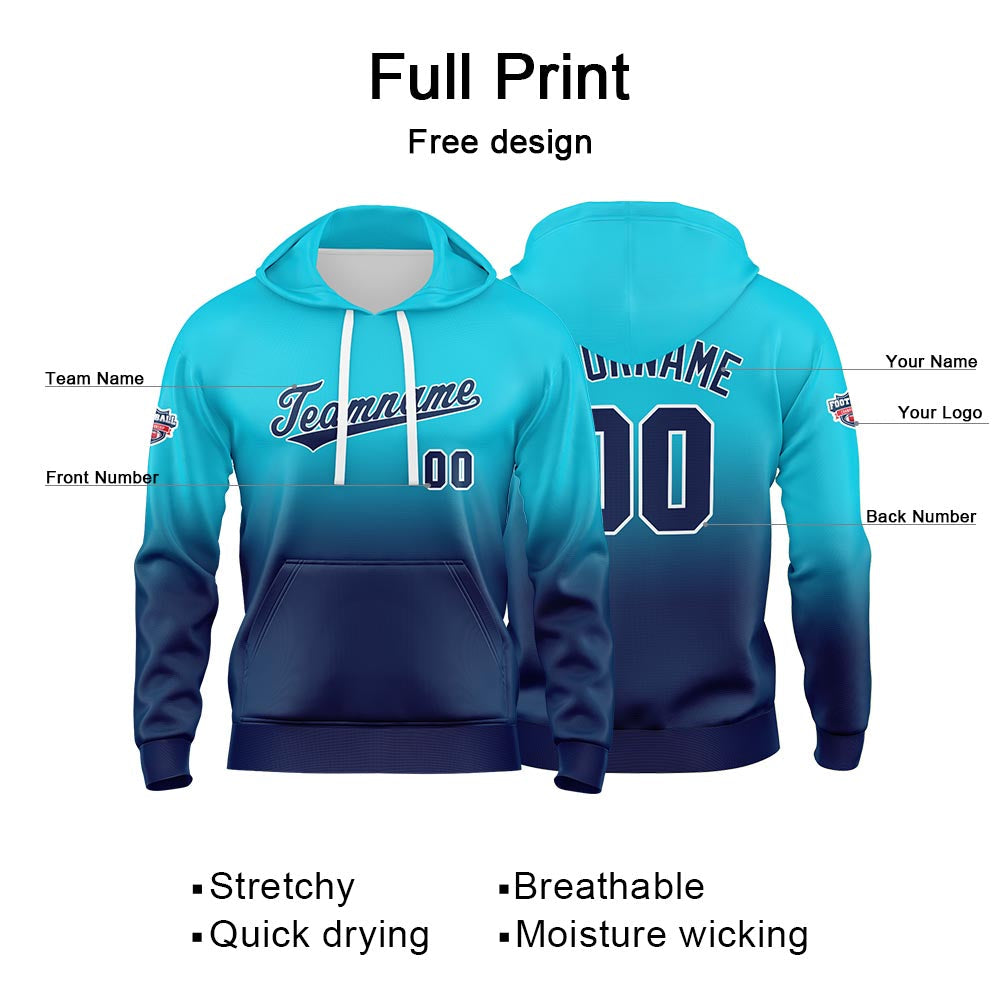 Custom Gradient Hoodie For Man Woman Girl Boy Print Your Logo Name Number Light Blue Navy enthsush