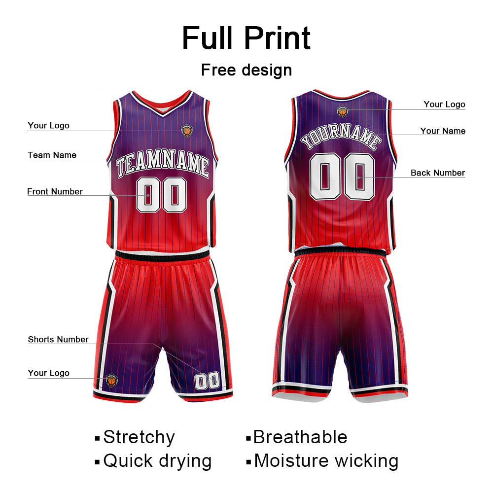 Custom Gradient Purple Red Reversible Basketball Suit for Adults and Kids Personalized Jersey enthsush
