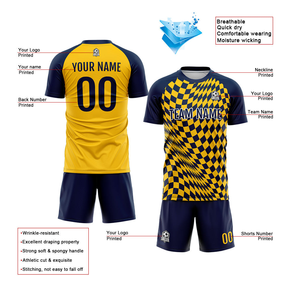 Custom Soccer Jerseys for Men Women Personalized Soccer Uniforms for Adult and Kid Yellow-Navy enthsush