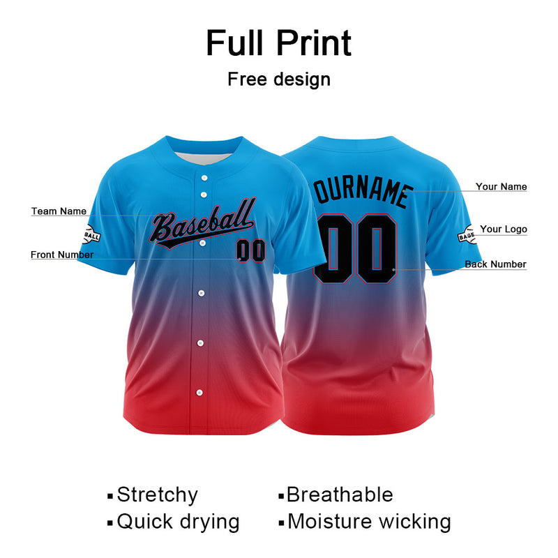 Custom Full Print Design Authentic Baseball Jersey red-blue