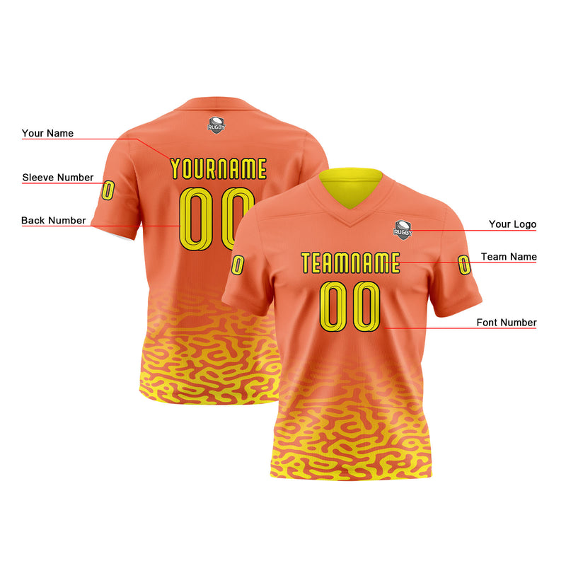 Custom Orange Yellow Football Jersey Personalized Gradient Football Shirts for Men Printed Team Name Number Logo