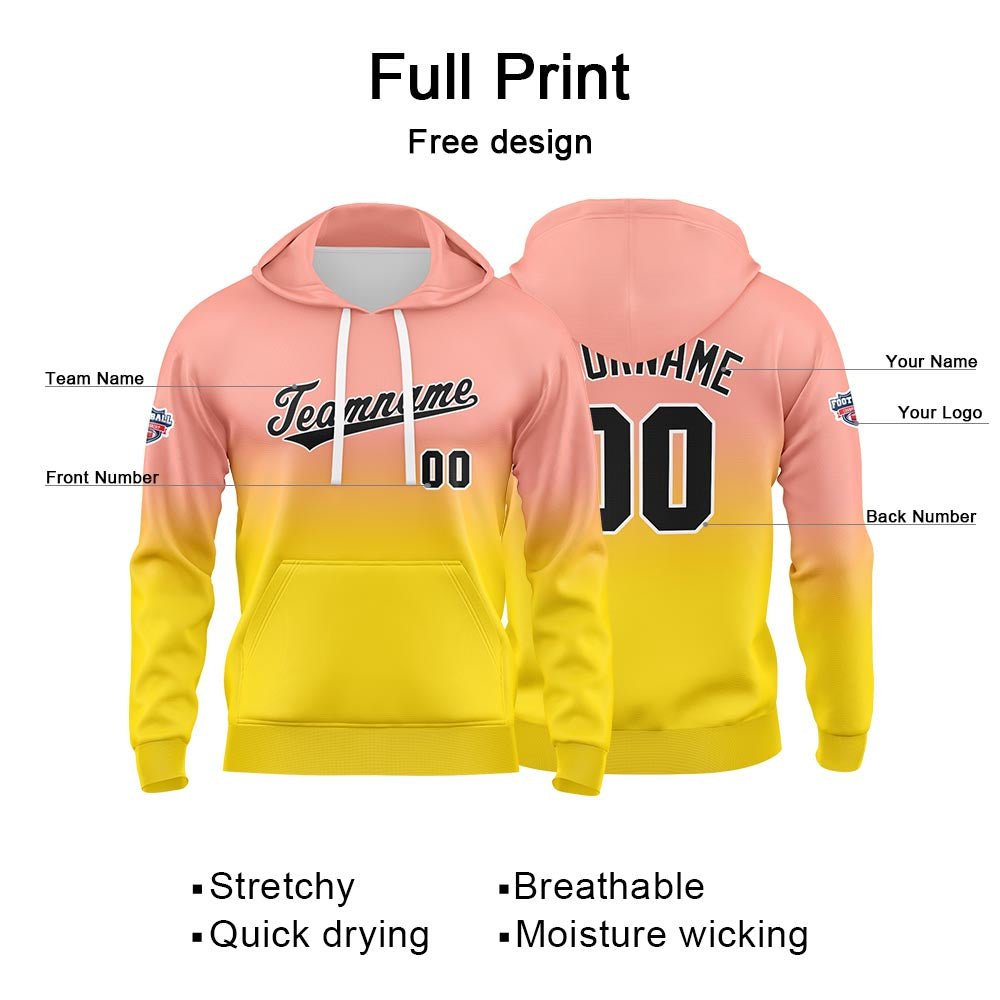 Custom Gradient Hoodie For Man Woman Girl Boy Print Your Logo Name Number Light Pink Yellow enthsush