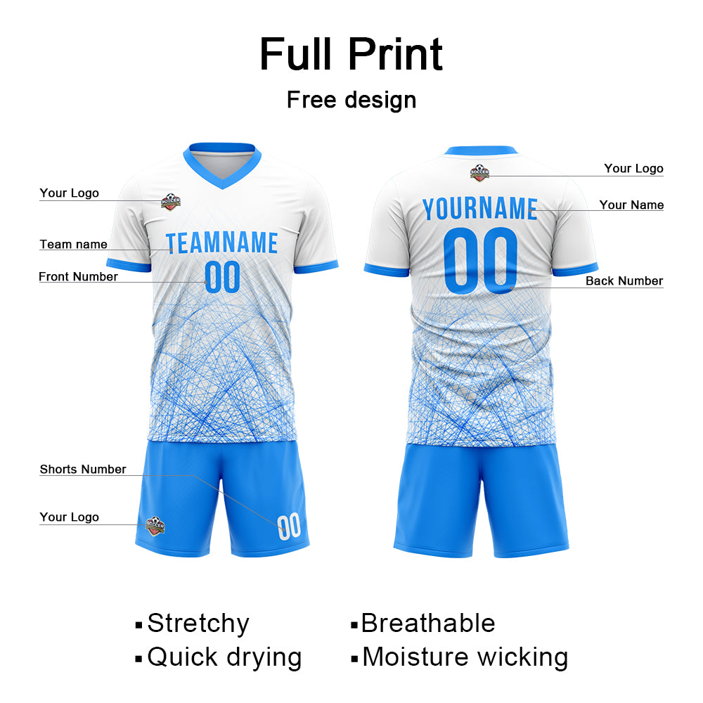 Custom Soccer Jerseys for Men Women Personalized Soccer Uniforms for Adult and Kid White-Blue enthsush