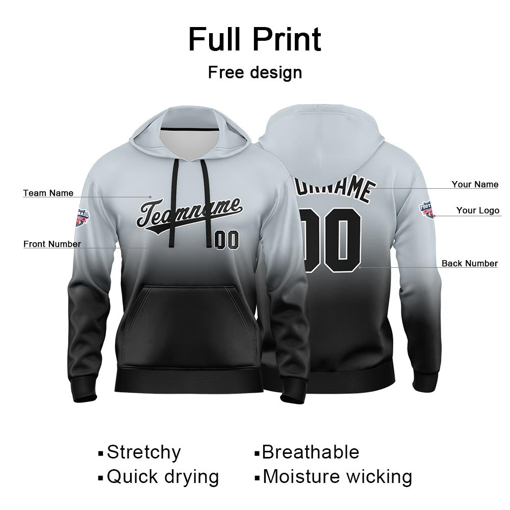 Custom Gradient Hoodie For Man Woman Girl Boy Print Your Logo Name Number Gray Black enthsush
