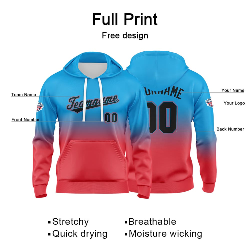 Custom Gradient Hoodie For Man Woman Girl Boy Print Your Logo Name Number Blue Red enthsush