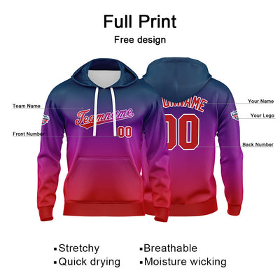 Custom Gradient Hoodie For Man Woman Girl Boy Print Your Logo Name Number Blue Purple Red enthsush