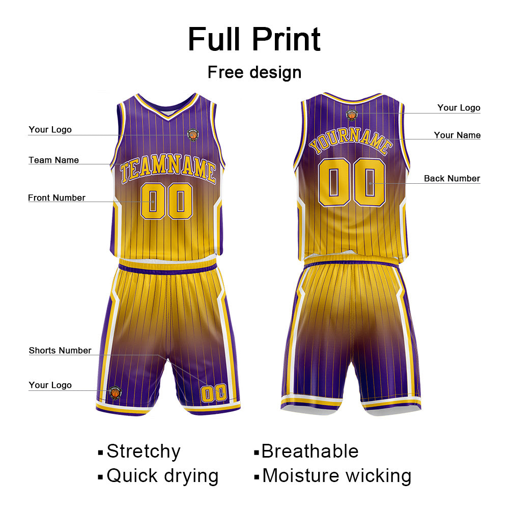 Custom Gradient Purple Yellow Reversible Basketball Suit for Adults and Kids Personalized Jersey enthsush