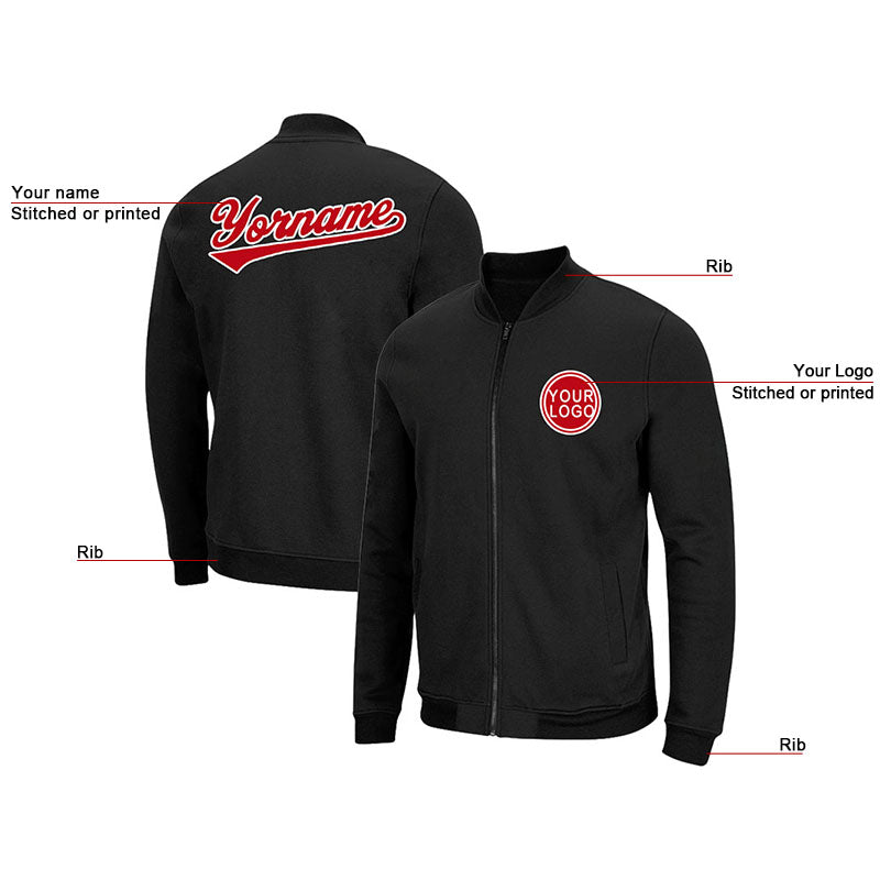 Custom Long Sleeve Windbreaker Jackets Uniform Printed Your Logo Name Number Black-Red-White enthsush