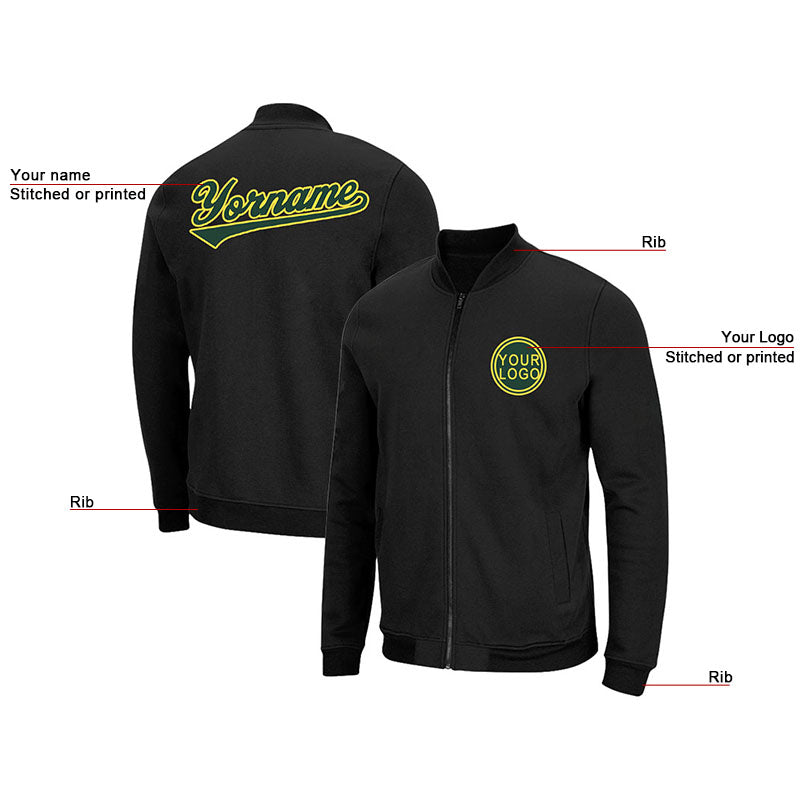 Custom Long Sleeve Windbreaker Jackets Uniform Printed Your Logo Name Number Black-Green-Yellow enthsush