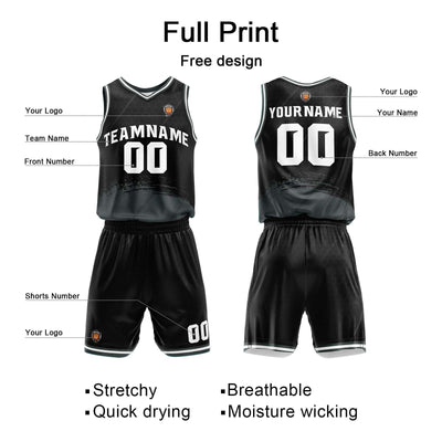 Custom Black Grey Basketball Jersey Uniform Suit Printed Your Logo Name Number enthsush
