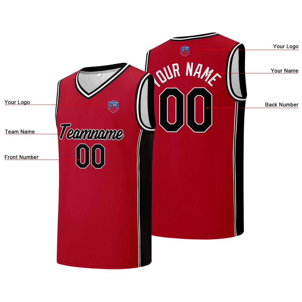 Custom basketball jersey shorts for men and women. Embroidered and printed name, number and logo Red&Black enthsush