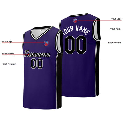 Custom basketball jersey shorts for men and women. Embroidered and printed name, number and logo Purple&Black enthsush