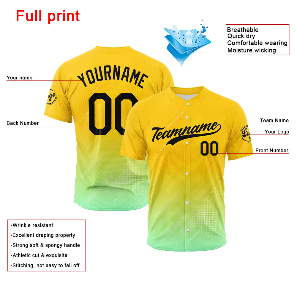 Custom Full Print Design Authentic Baseball Jersey yellow-green enthsush