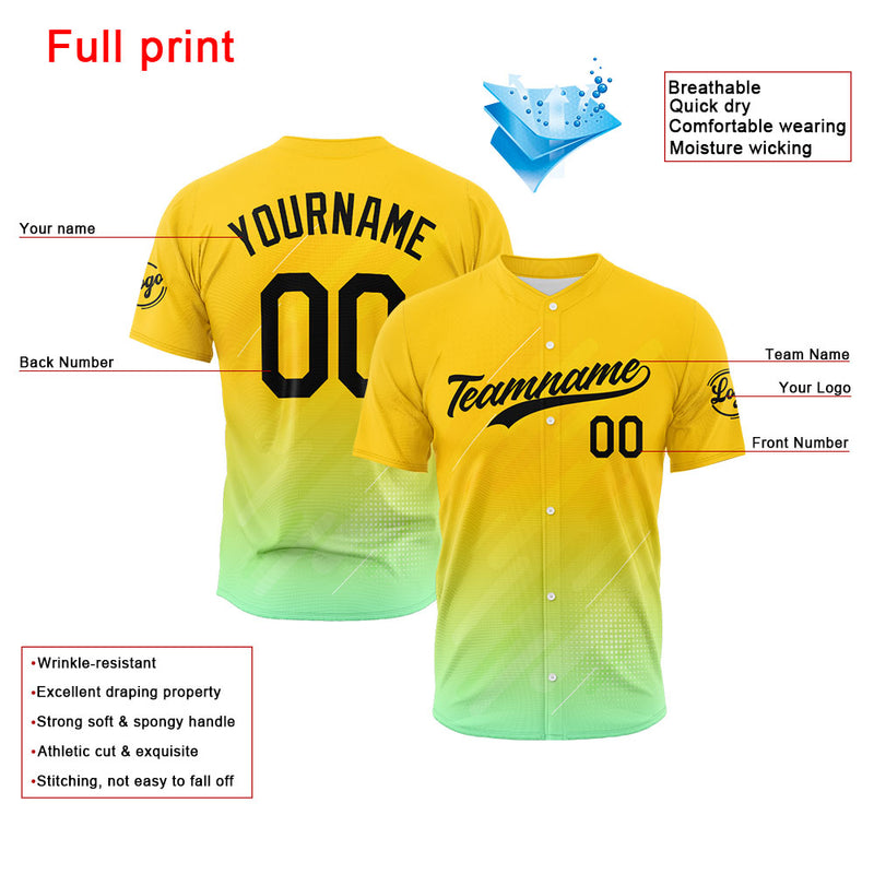 Custom Full Print Design Authentic Baseball Jersey yellow-green