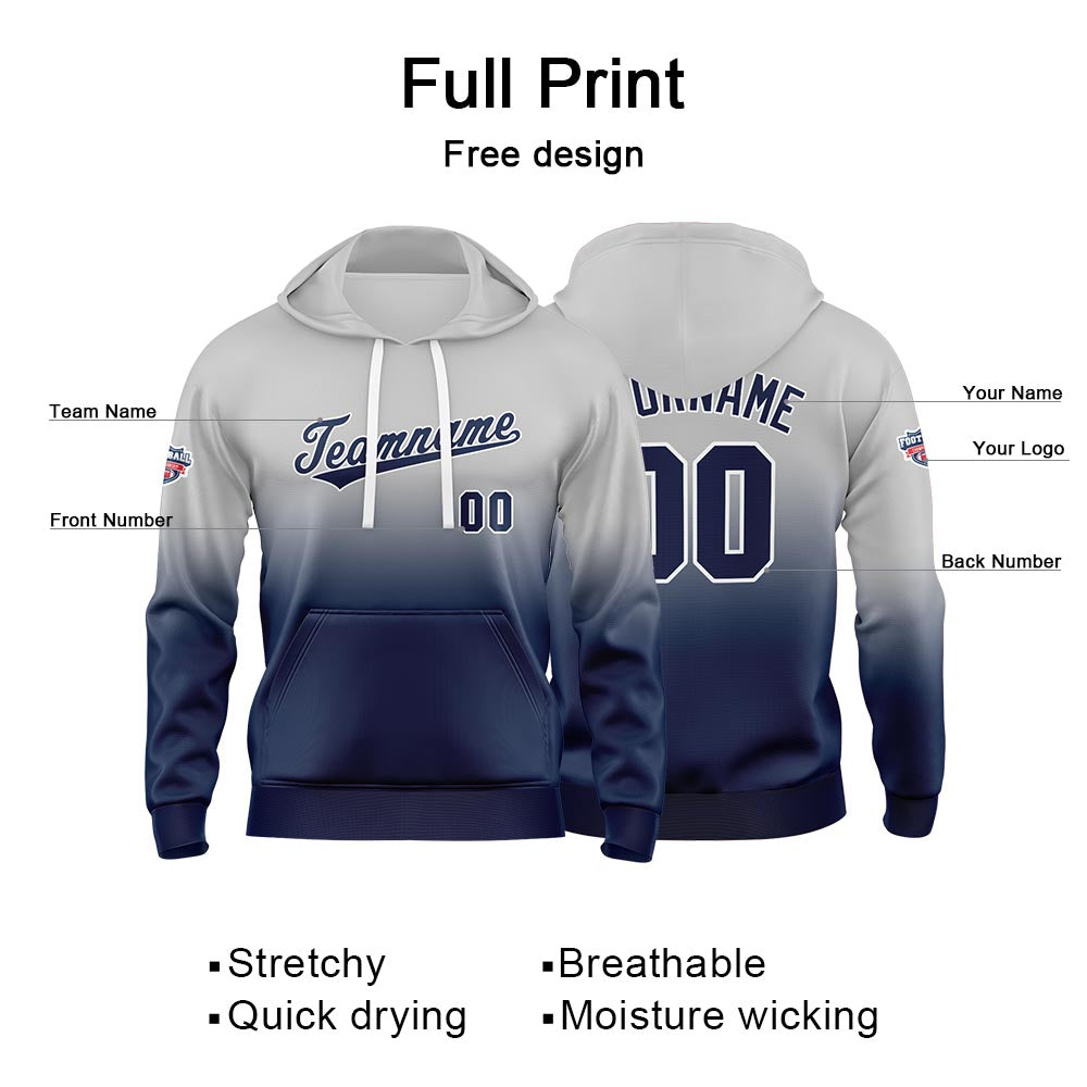 Custom Gradient Hoodie For Man Woman Girl Boy Print Your Logo Name Number Gray Navy enthsush