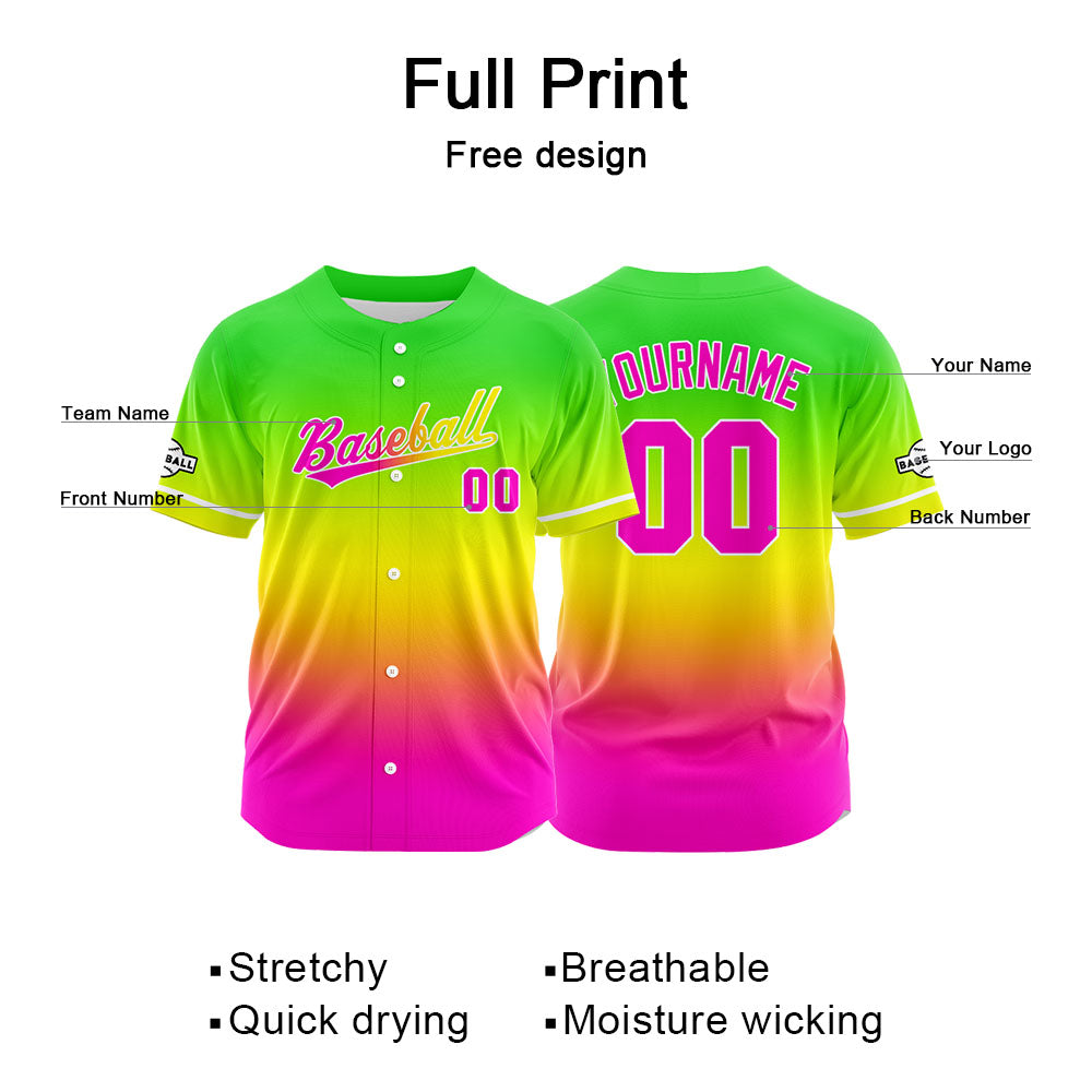 Custom Full Print Design Authentic Baseball Jersey rose red-yellow-green enthsush