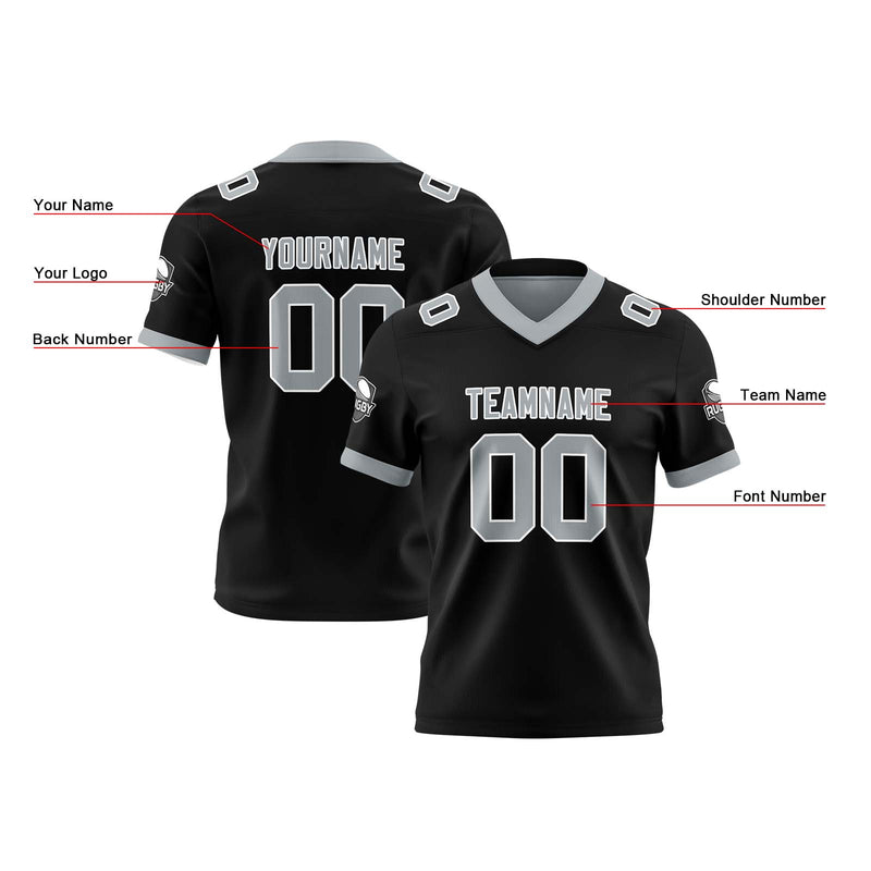 Custom Black Grey Reversible Gradient Football Jersey Personalized Football Shirts for Men Women  Printed Team Name Number Logo