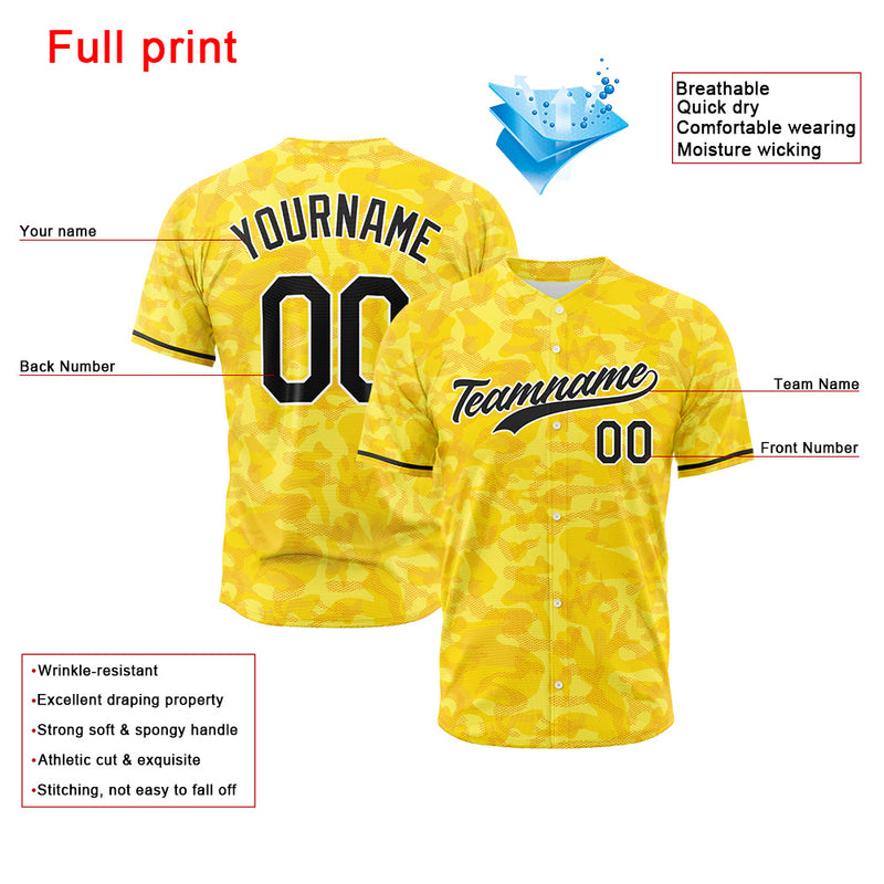 Custom Full Print Design Authentic Baseball Jersey Yellow camouflage