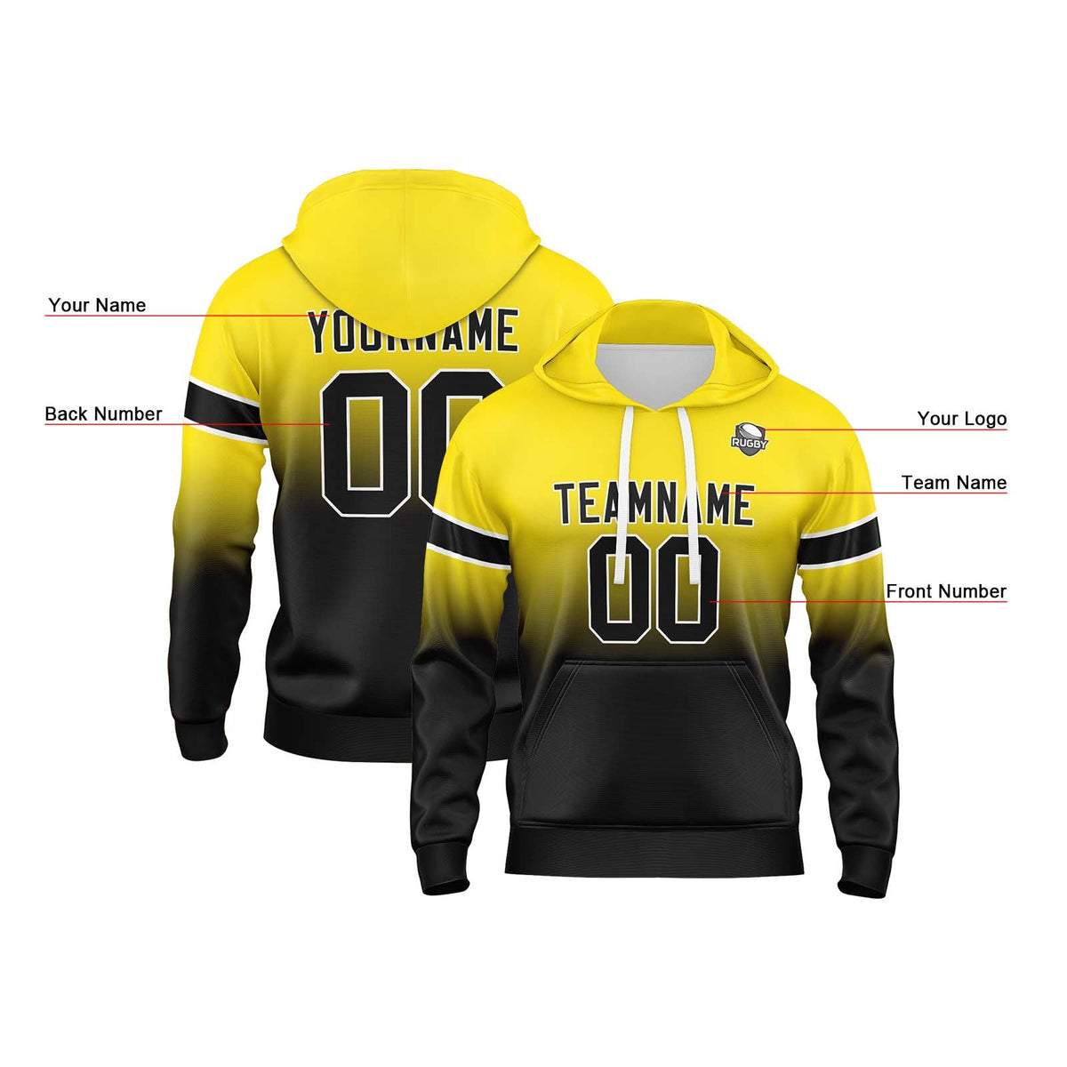 Custom Gradient Hoodie For Man Woman Girl Boy Print Your Logo Name Number Yellow&Black enthsush
