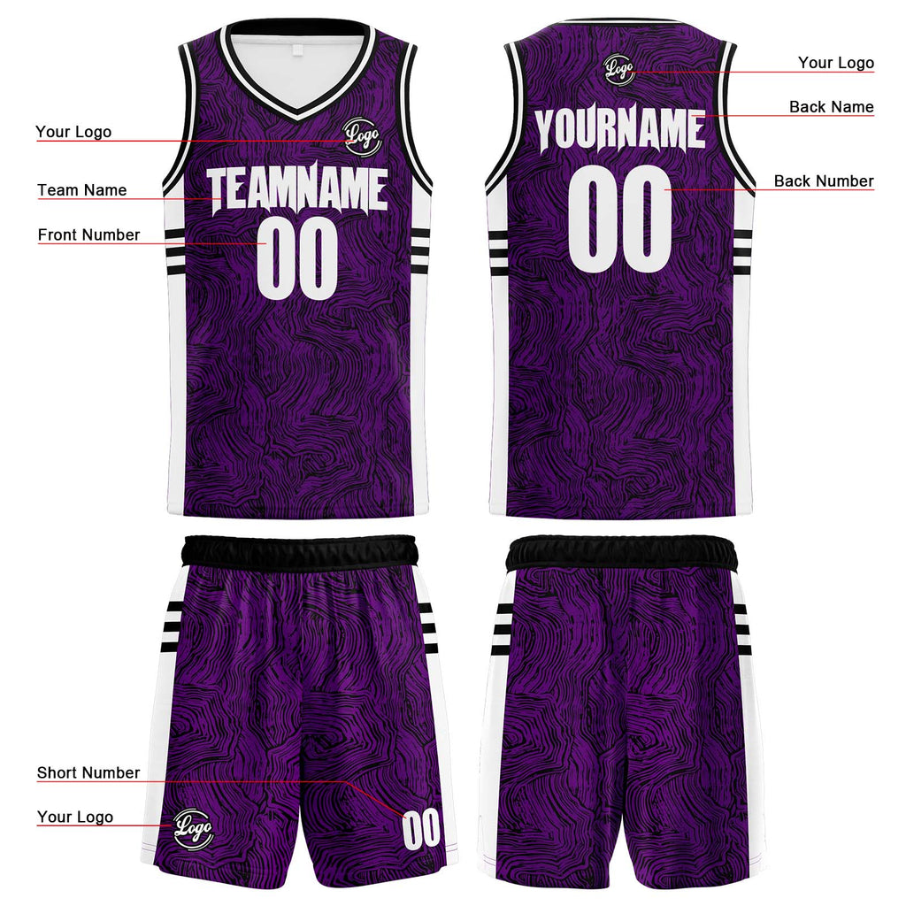 Custom Black Purple Reversible Basketball Suit for Adults and Kids Personalized Jersey enthsush