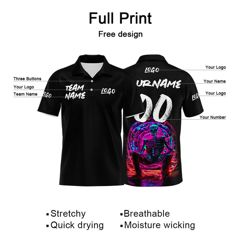 Custom Football Polo Shirts  Add Your Unique Logo/Name/Number Black&Light Blue