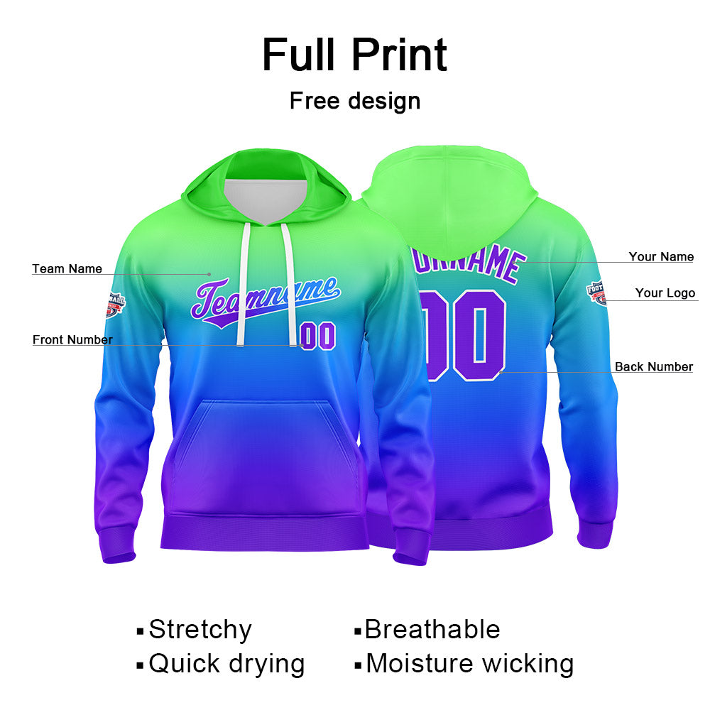 Custom Gradient Hoodie For Man Woman Girl Boy Print Your Logo Name Number Green Blue Purple enthsush