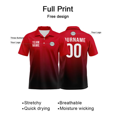 Custom Red Black White Football Polo Shirts Add Your Unique Logo/Name/Number enthsush