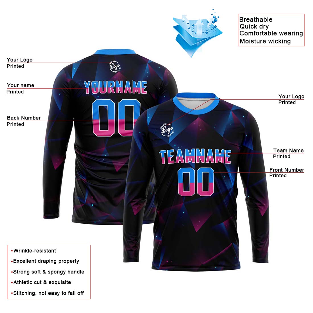 Custom Basketball Soccer Football Shooting Long T-Shirt for Adults and Kids Black enthsush