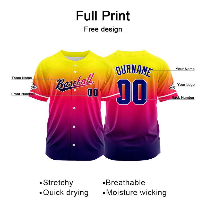 Custom Full Print Design Authentic Baseball Jersey purple-red pink-yellow