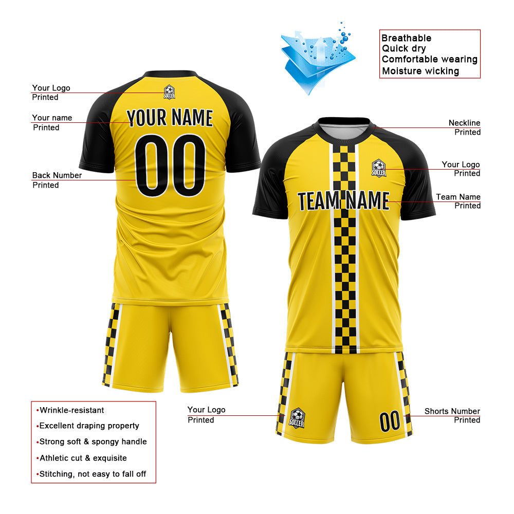 Custom Soccer Jerseys for Men Women Personalized Soccer Uniforms for Adult and Kid Yellow-Black enthsush