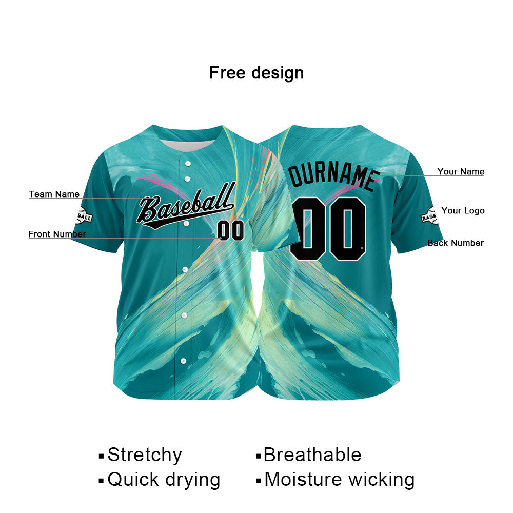 Custom Full Print Design Authentic Baseball Jersey Aqua enthsush