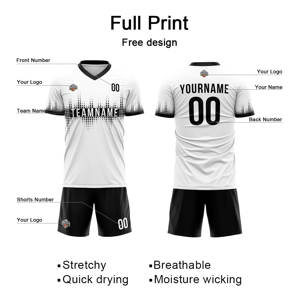 Custom Soccer Jerseys for Men Women Personalized Soccer Uniforms for Adult and Kid White-Black enthsush