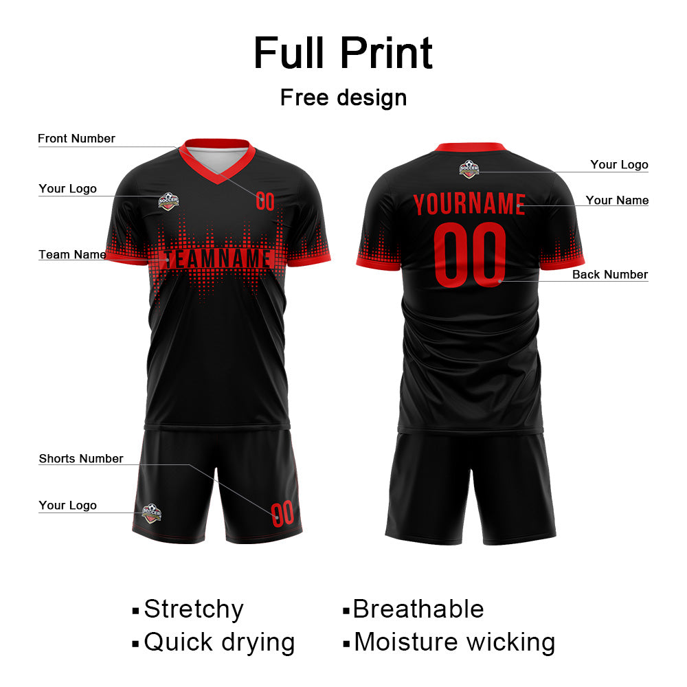 Custom Soccer Jerseys for Men Women Personalized Soccer Uniforms for Adult and Kid Black-Red enthsush