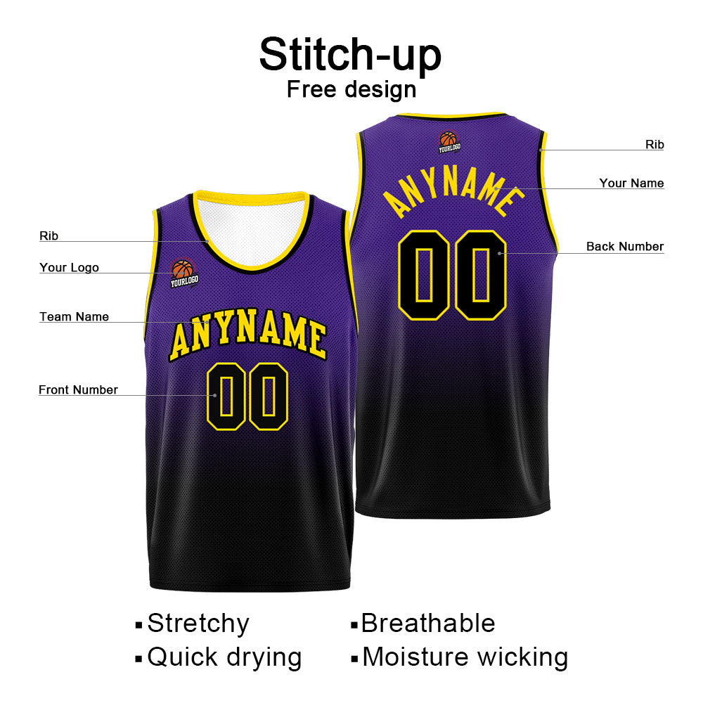 Custom Basketball Jersey Personalized Stitched Team Name Number Logo Purple&Black enthsush