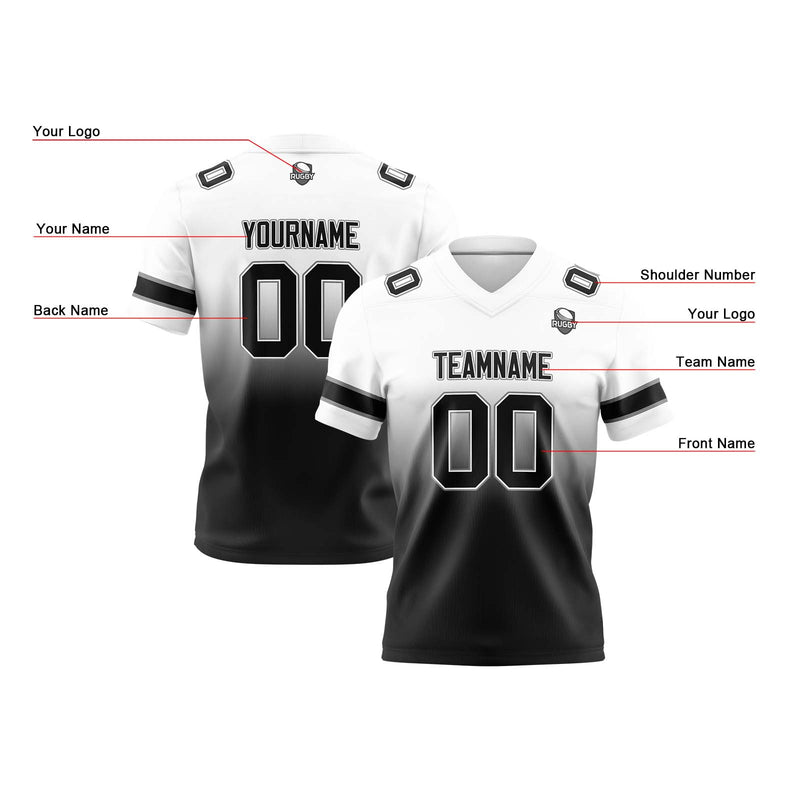 Custom White Black Reversible Gradient Football Jersey Personalized Football Shirts for Men Women  Printed Team Name Number Logo