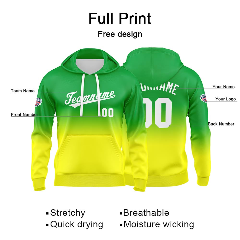 Custom Gradient Hoodie For Man Woman Girl Boy Print Your Logo Name Number Green Yellow enthsush
