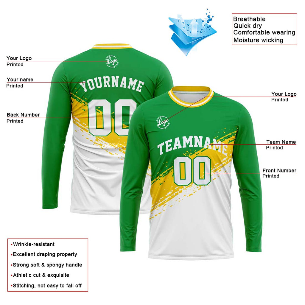 Custom Basketball Soccer Football Shooting Long T-Shirt for Adults and Kids Green&White enthsush
