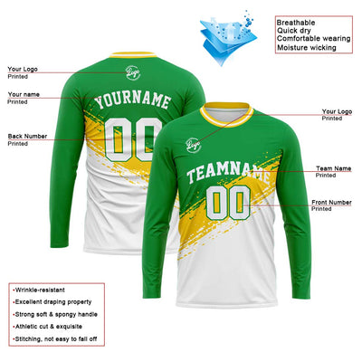 Custom Basketball Soccer Football Shooting Long T-Shirt for Adults and Kids Green&White enthsush