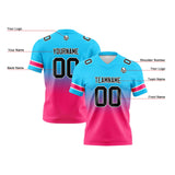 Custom Light Blue Pink Gradient Football Jersey Personalized Football Shirts for Men Women  Printed Team Name Number Logo