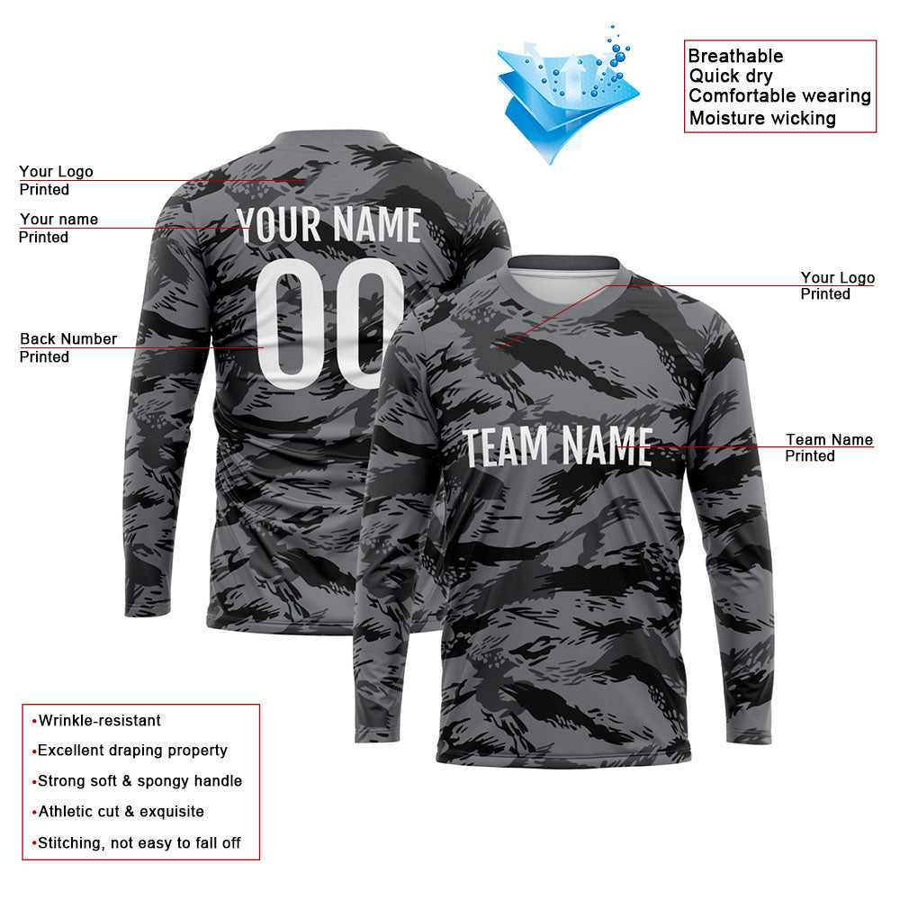 Custom Basketball Soccer Football Shooting Long T-Shirt for Adults and KidsCamouflage Black enthsush